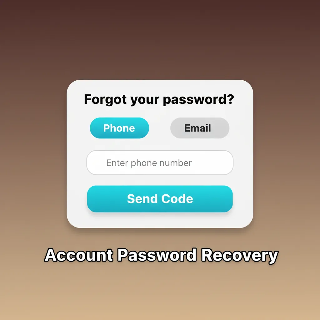Password recovery screen showing 'Forgot password' with options: email link, SMS code, or app prompt.