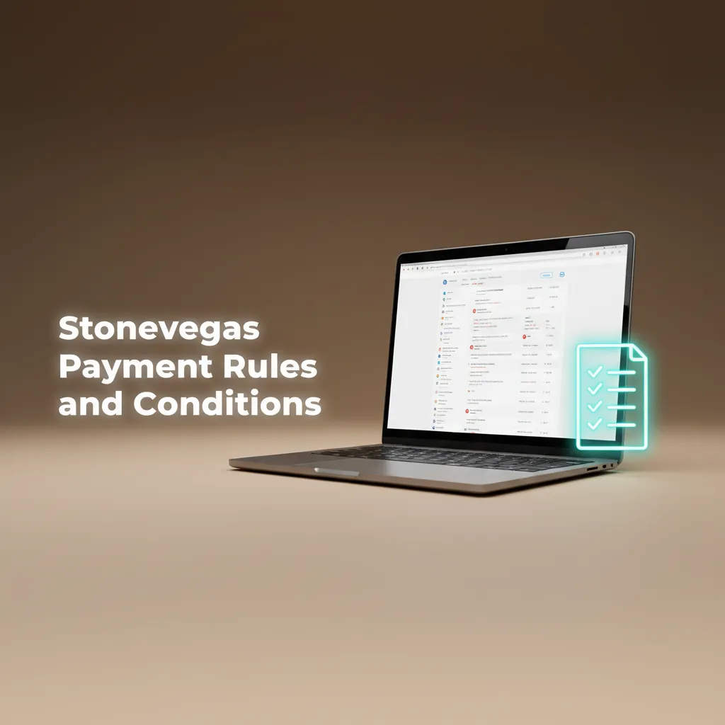 Stonevegas payment rules infographic: ID verification, own name methods, match withdrawals, 1x wagering, C$20–C$20k limits